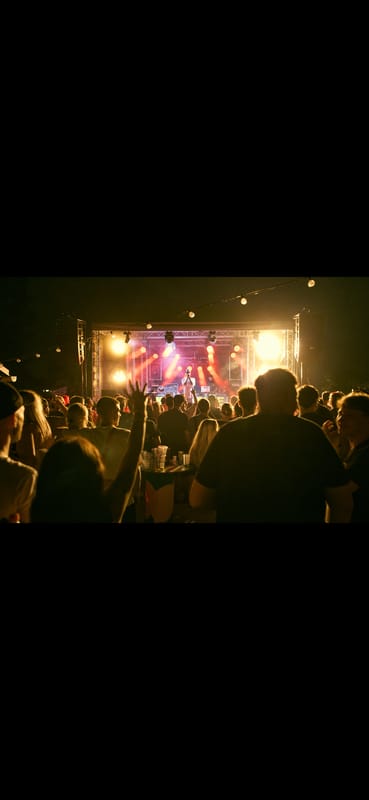 Festival TLAK — póidium v noci, dav fanoušků